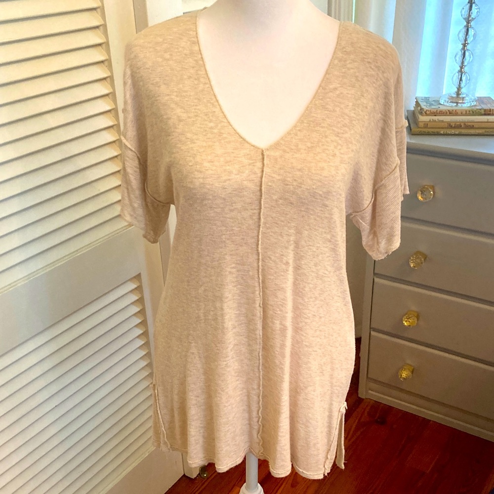 Anthropologie Bordeaux Tan T-shirt Tunic Size XS